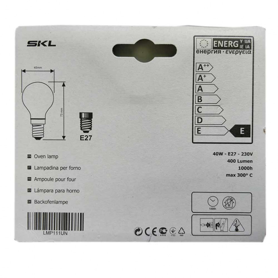 НАБОР 2 шт Лампочка для духовки 40W, E27, 300°C, 230V (481281728357, CU4417), KMWP004-2